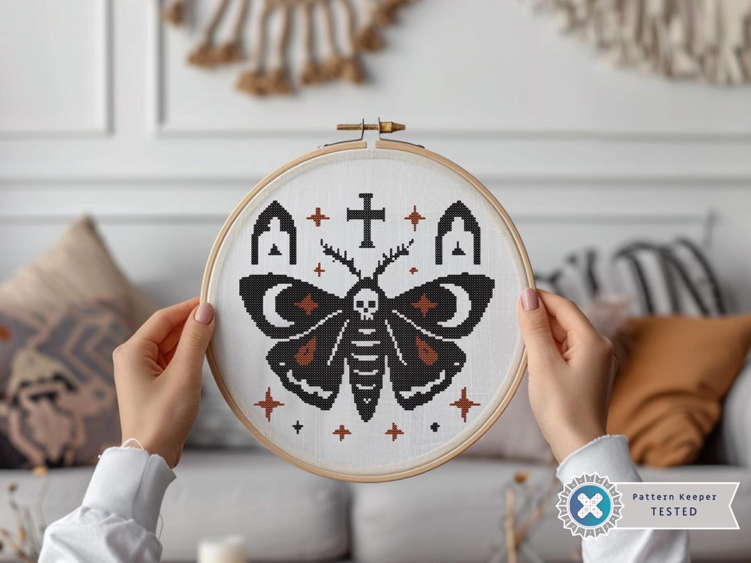 Witchy Insect Pattern Gothic Moth Cross Stitch Pattern PDF | Floral Moth Cross Stitch Chart ...