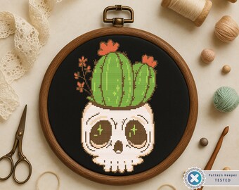 Skull Cactus Cross Stitch Pattern: Halloween Embroidery (Digital PDF Download