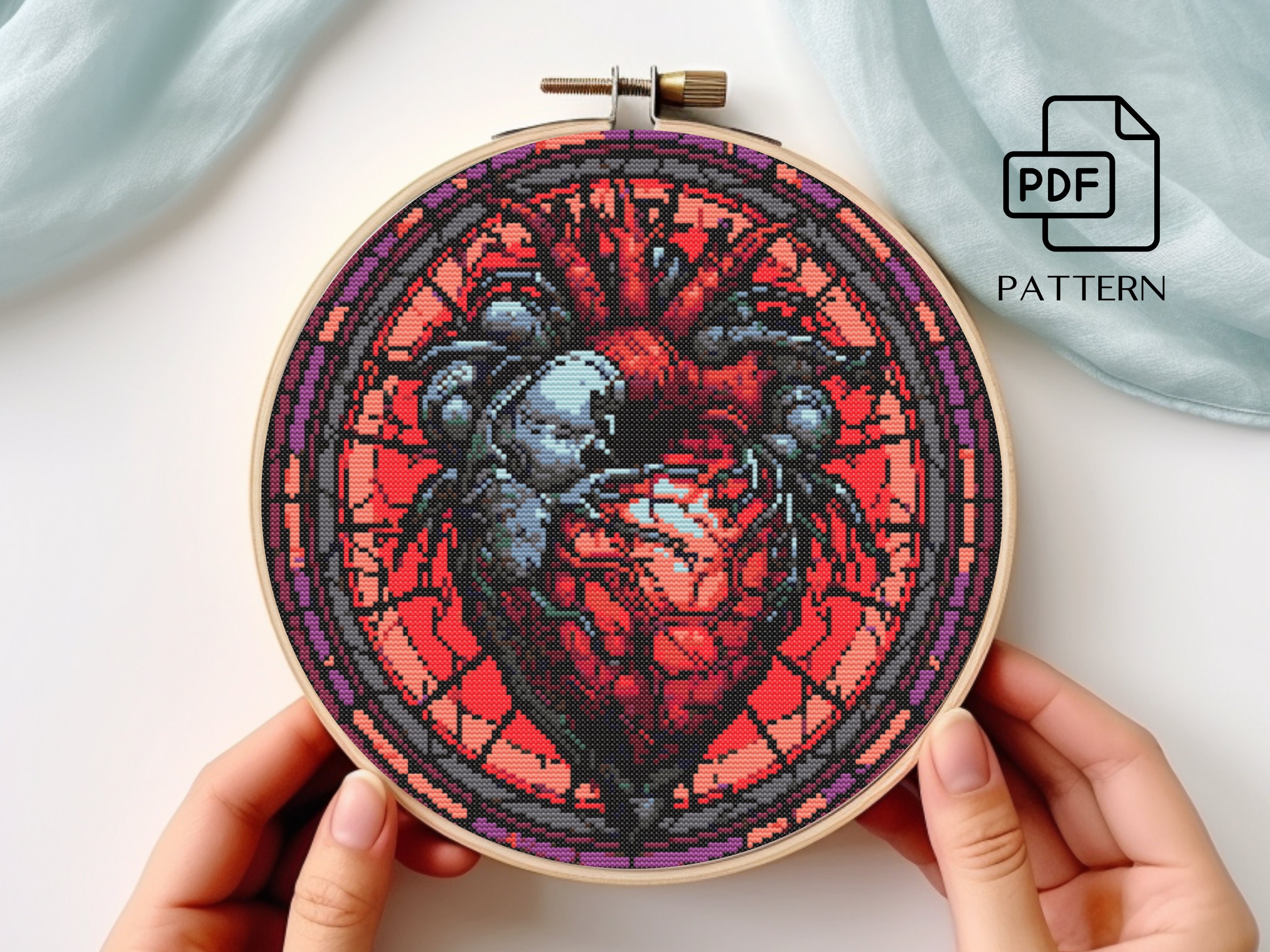 Stained Glass Heart Cross Stitch Pattern: Gothic Halloween (PDF) - Etsy