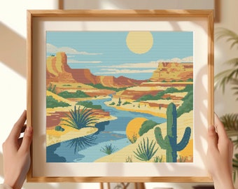 Desert Sunrise Cross Stitch Pattern: Landscape Scenery (PDF Download)