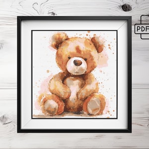 Modèle de point de croix ours en peluche mignon | Grille de points en x Animal | Modèle de point de croix pour enfants | Point x Easty | Ours en peluche mignon