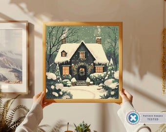 Kruissteekpatroon winterhuisje: scène in vakantiehuis (pdf-patroon)