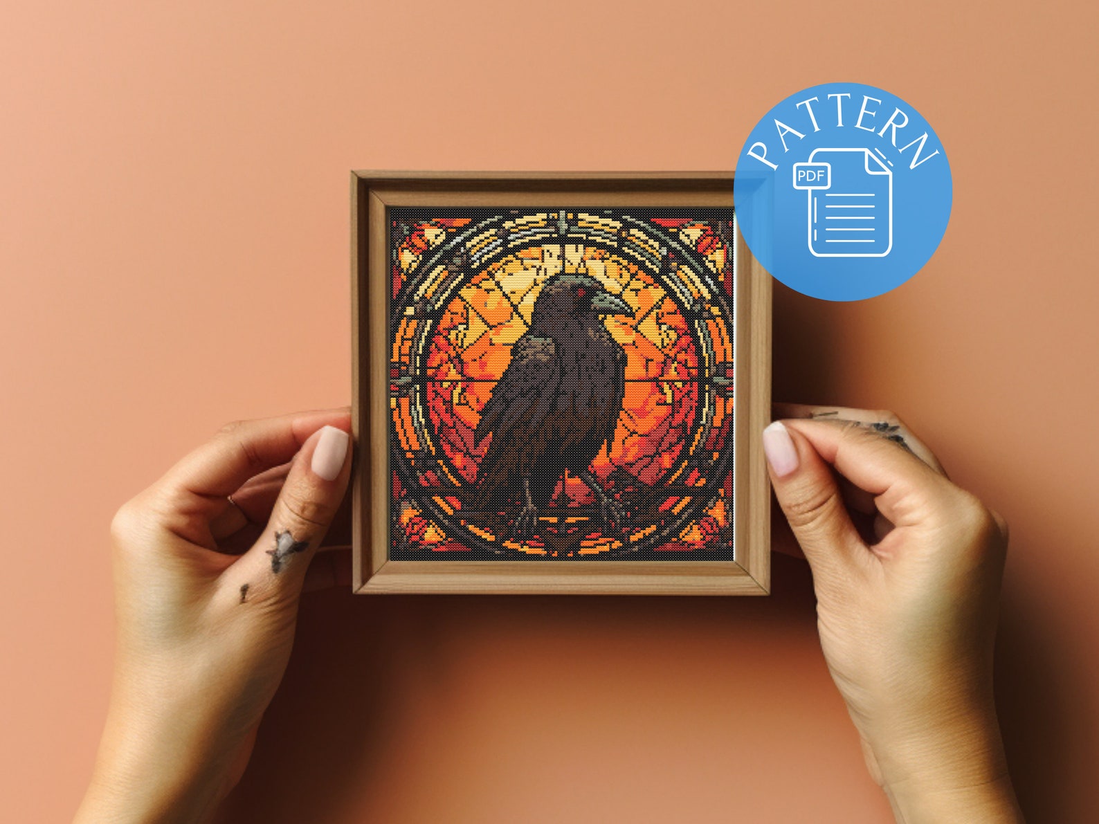 Stained Glass Raven Cross Stitch Pattern PDF Gothic Gift for Goth X ...