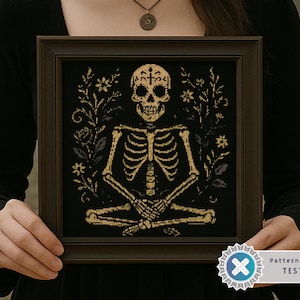 Folk Art Skeleton Cross Stitch Pattern: Floral Gothic Design (PDF Pattern, 3 Bonuses Included