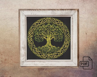 Patrón de punto de cruz del Árbol de la Vida Celta: Punto X Gótico (PDF)