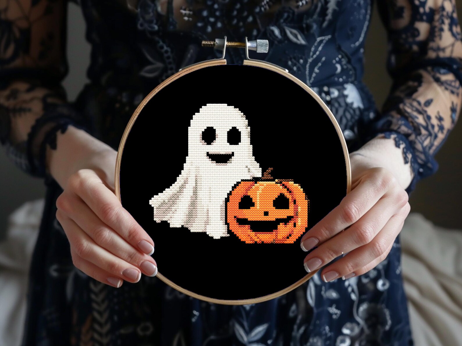 Halloween Ghost Cross Stitch Pattern | Spooky Pumpkin (PDF Pattern) - Etsy