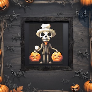 Halloween Skeleton Cross Stitch Pattern PDF | Autumn x-stitch Design | Gothic Embroidery | Digital Chart