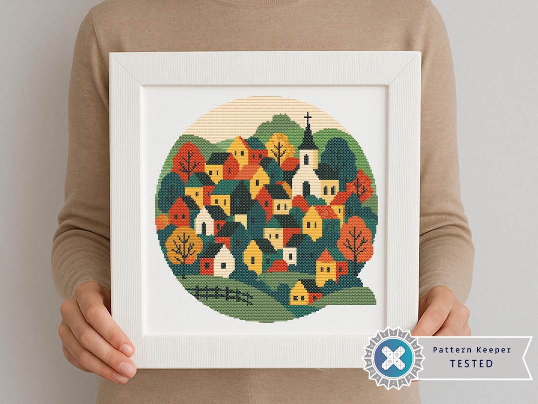 Folk Art Village Cross Stitch Pattern: Modern Town Landscape (PDF) - Etsy