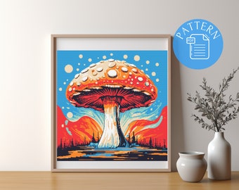 Champignons Moder Cross Stitch Pattern PDF, Design de broderie, Décoration murale maison DIY | x-cross