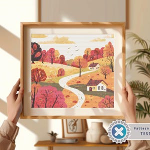 Autumn Forest Village houses Cottage cross stitch pattern | Modern Fall Cross Stitch | Landscape cross stitch | Autumn xstitch chart