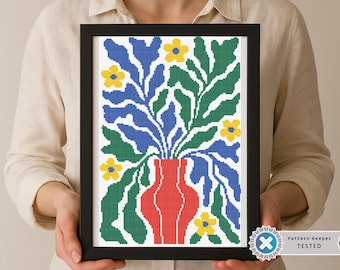 Modern Floral Cross Stitch Pattern: Abstract Flowers (PDF)