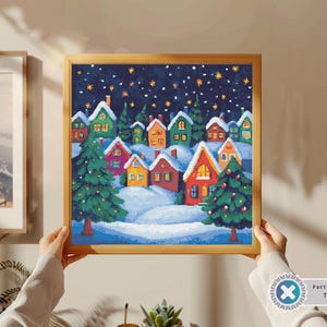 Christmas Village Cross Stitch Pattern: Winter Holiday Scene (PDF Pattern)