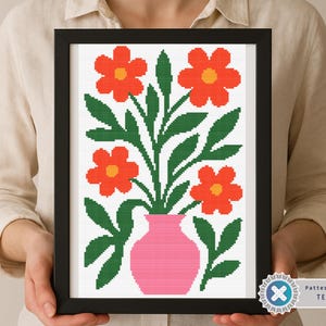 Nature Cross Stitch Pattern, Modern Floral xstitch, Abstract flowers, Easy x-stitch Pattern, Small Cross Stitch Chart, Instant Download PDF