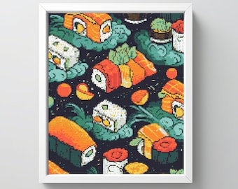 Sushi Cartoon Style Cross Stitch Pattern PDF