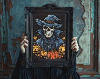 Halloween Skeleton & Pumpkins Cross Stitch Pattern (PDF)