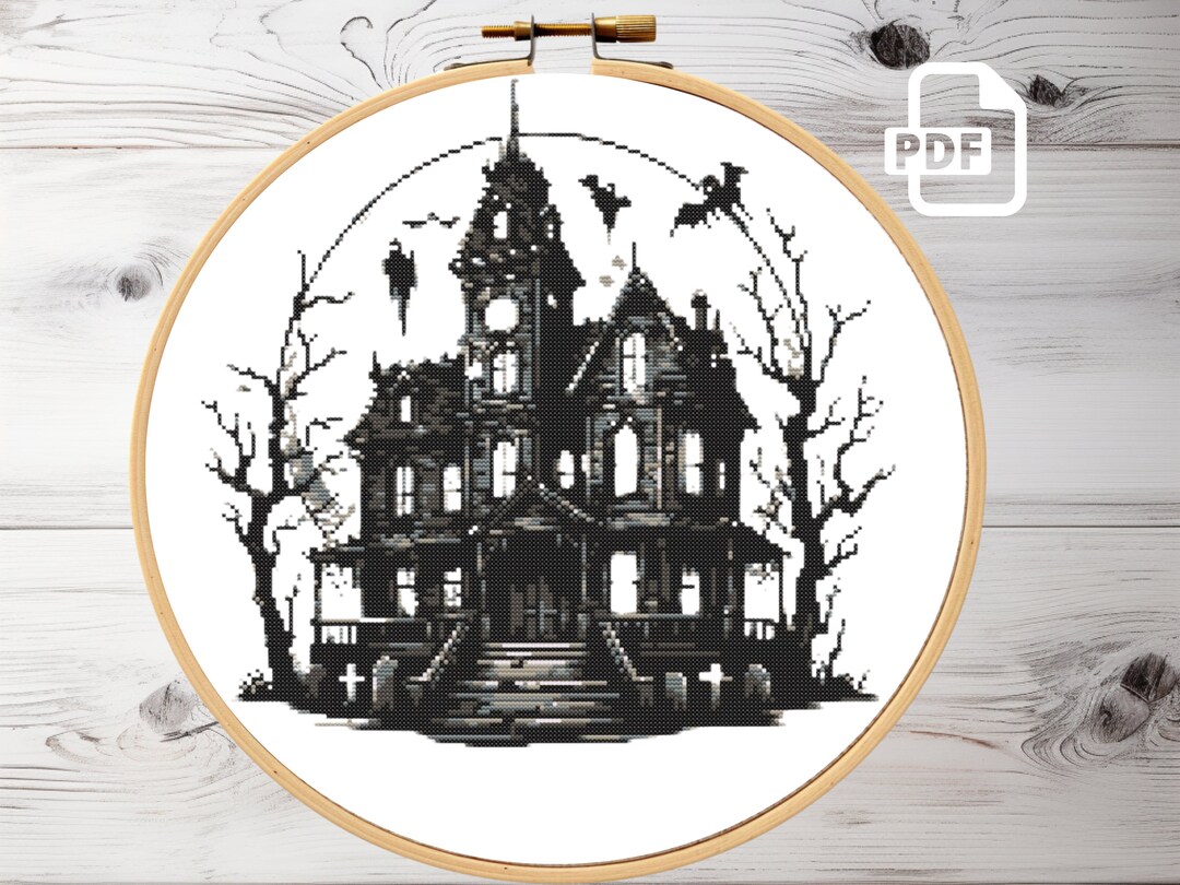 Creepy House Cross Stitch Pattern PDF | Haunted Mansion Embroidery ...