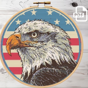 Amerikanischer Adler Flagge Kreuzstich-Muster PDF | Vaterländische Kreuzstichkarte | Gezählter Kreuzstich |  Sofort Download PDF