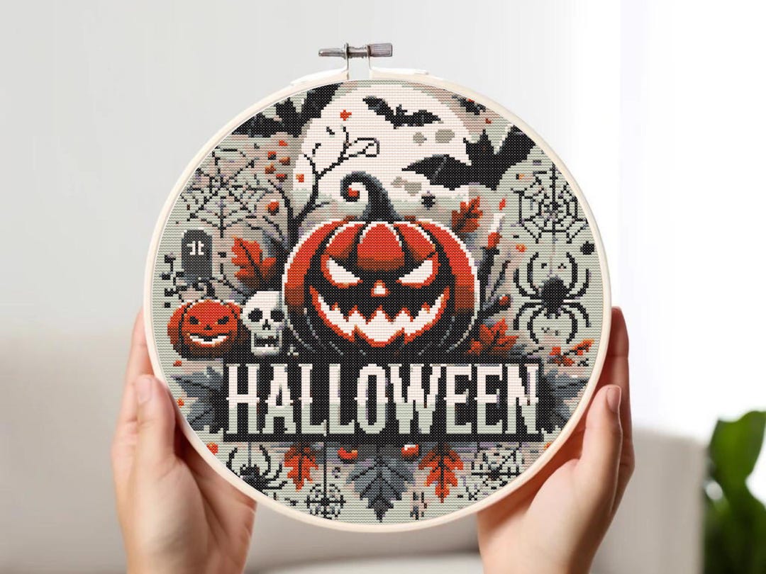 Halloween Pumpkin Cross Stitch Chart: Spooky Gothic Design (PDF Pattern ...