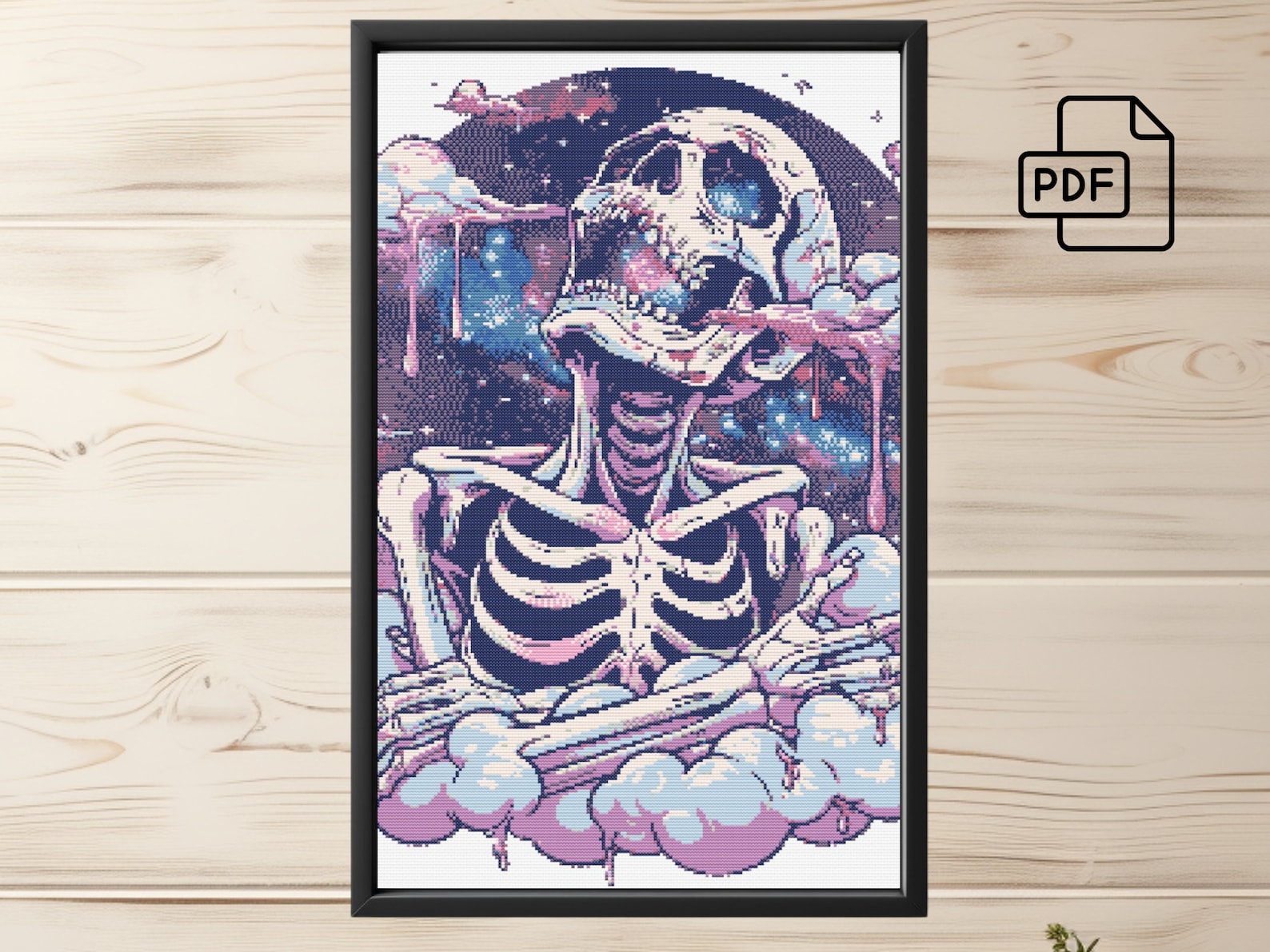 Skeleton in Clouds Cross Stitch Pattern: Gothic Halloween (PDF Pattern ...