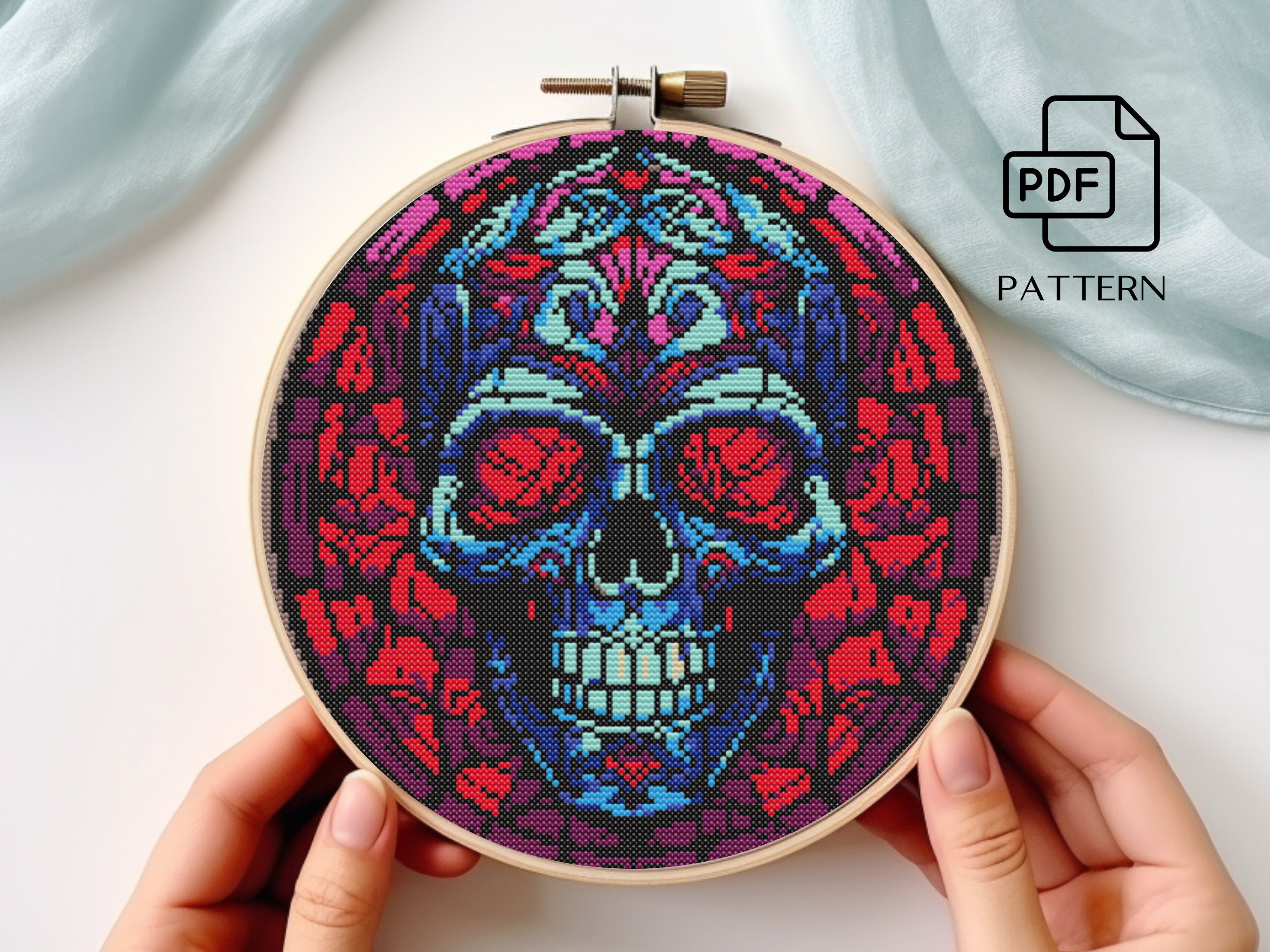 Stained Glass Skull Cross Stitch Pattern: Gothic Halloween (PDF Pattern ...