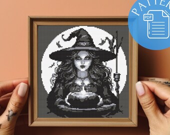 Gothic Witch Cross Stitch Pattern: Spooky Dark Xstitch (PDF)