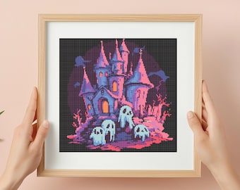 Halloween Haunted House Cross Stitch Pattern: Spooky Gothic Design (PDF)
