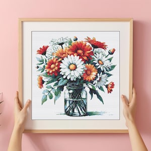 Wildflower in pot kruissteekpatroon pdf | Wilde bloemen x-stitch counted-tabel | Kruissteek met bloemen | Moderne stekentabel
