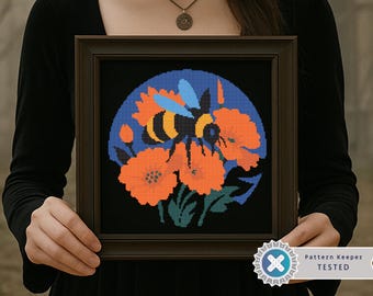 Vintage Bee Cross Stitch Pattern PDF | Gothic Gift for Goth X-Stitch Chart | Gothic Bee Chart | Halloween Digital  | Modern Easy