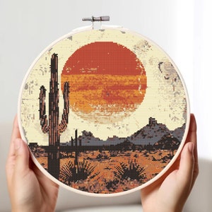 Sonnenaufgang in der Wüste Kreuzstichmuster, Sonnenuntergang x-Kreuzstich, Instant Download PDF, Kreuzstich, Wüstenkreuzstich, Stickvorlage