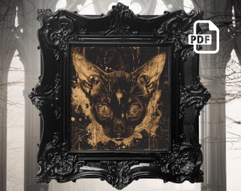 Gothic Cat Cross Stitch Pattern: Spooky Halloween X-Stitch (PDF)