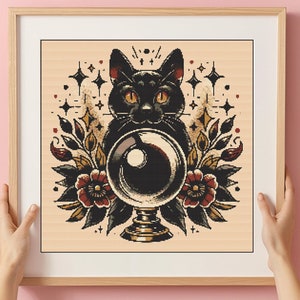 Modèle de point de croix chat gothique PDF | Cadeau gothique pour cadeau gothique gothique en X | Graphique de chat effrayant effrayant | Numérique Halloween | Moderne Facile