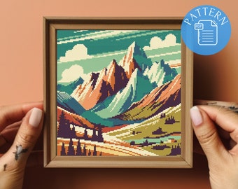 Modern Mountain Landscape Cross Stitch Pattern: Nature Art (PDF Pattern)