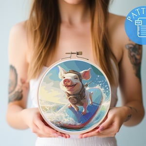 Kreuzstichmuster - Surfendes Schwein