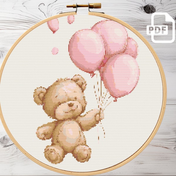 Cute Teddy Bear Cross Stitch Pattern | Animal x-stitch Chart | Kids Cross Stitch Pattern | Easty xstitch | Cute Teddy Bear