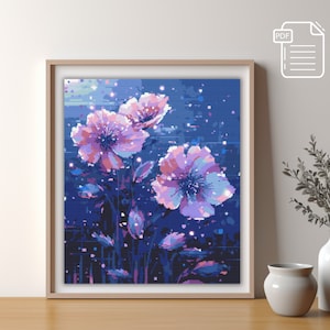 Flowers Cross Stitch Pattern PDF, Modern xstitch chart, Easy counted cross stitch chart, Nature Cross Stitch, Instant download PDF, GIFT