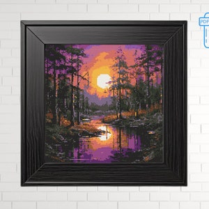 Forest Sunset Cross Stitch Pattern: Tranquil Wilderness (PDF Pattern)