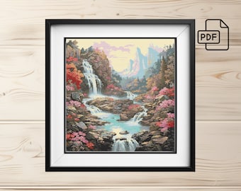 Forest Waterfall Cross Stitch Pattern: Tranquil Wilderness (PDF Pattern)