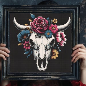 Gothic Cow Skull Cross Stitch Pattern: Dark Witchy Chart (PDF)