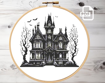 Gruseliges Spukhaus Kreuzstichmuster: Gruseliges Gothic Dekor (PDF-Muster)