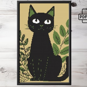 Kruissteekpatroon | Abstracte kat met bloemen | Bloemen kruissteekpatroon | X-steekpatroon | Borduurpatroon | GRATIS GESCHENK
