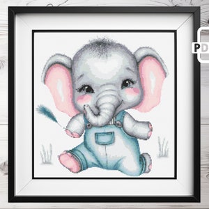 Cute Elephant Cross Stitch Pattern | Kids Cross Stitch Pattern | Cute Animals Cross Stitch Pattern for Baby | easy xstitch chart | Instant