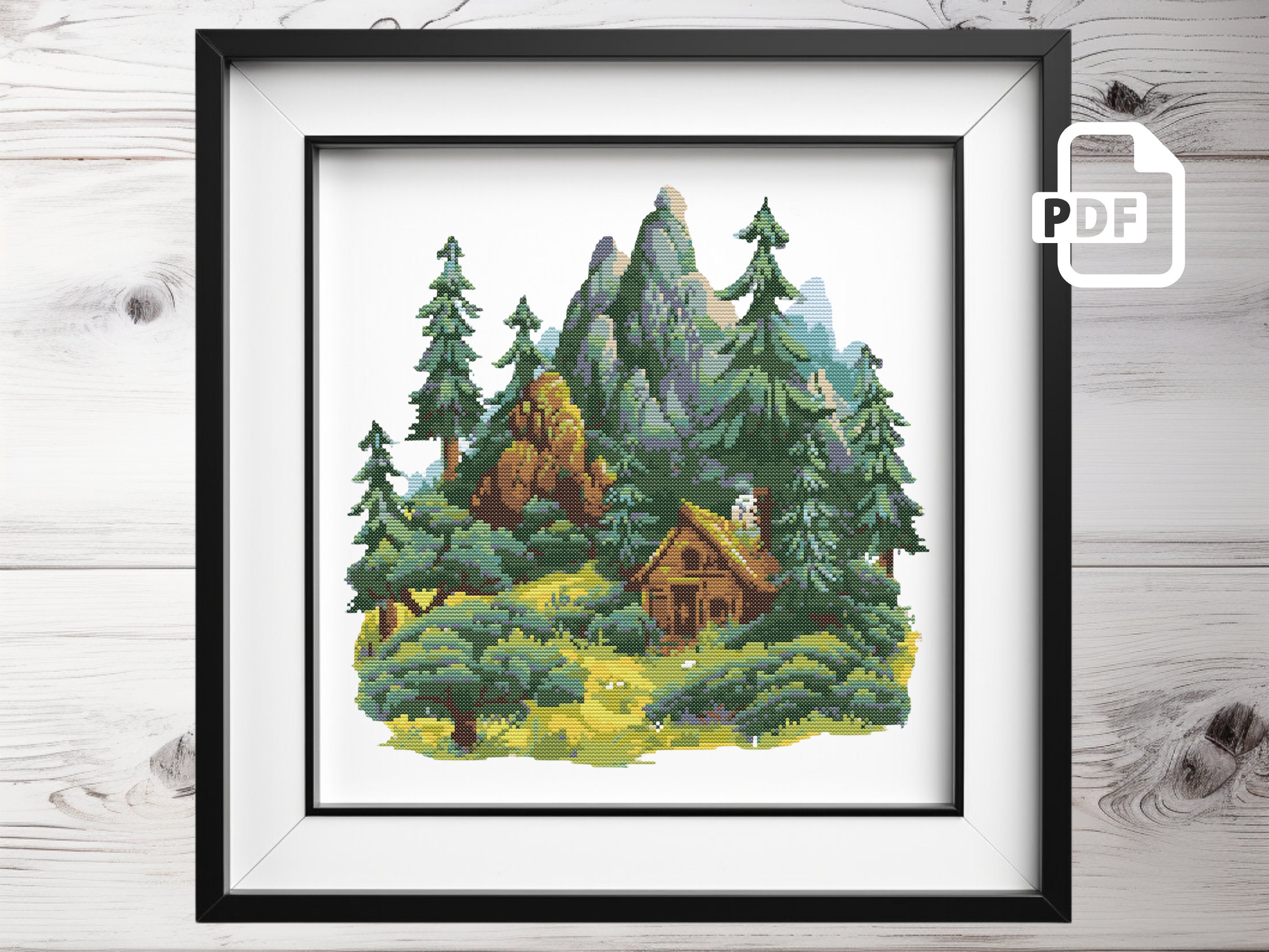 Forest Mountain Landscape Cross Stitch Pattern: Nature Scene (PDF) - Etsy