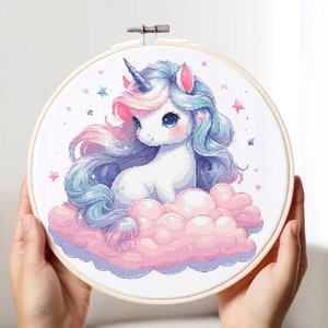 Niedliches Einhorn Kreuzstichmuster PDF | Kreuzstich Stickmuster Baby | Baby Wand Dekor | Moderne xstitch | Einfaches Kreuzstich-Digital Kit | Kinder
