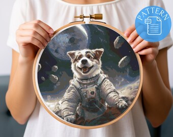 Astronaute de chien aventureux - modèle de point de croix