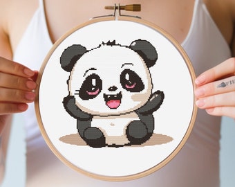 Cute Panda Cross Stitch Pattern | Easy Modern Xstitch (PDF Pattern)