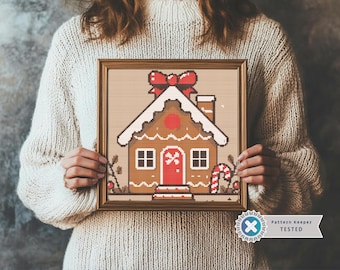 Korsstygnsmönster för pepparkakshus: Julvinterdesign (PDF-mönster)