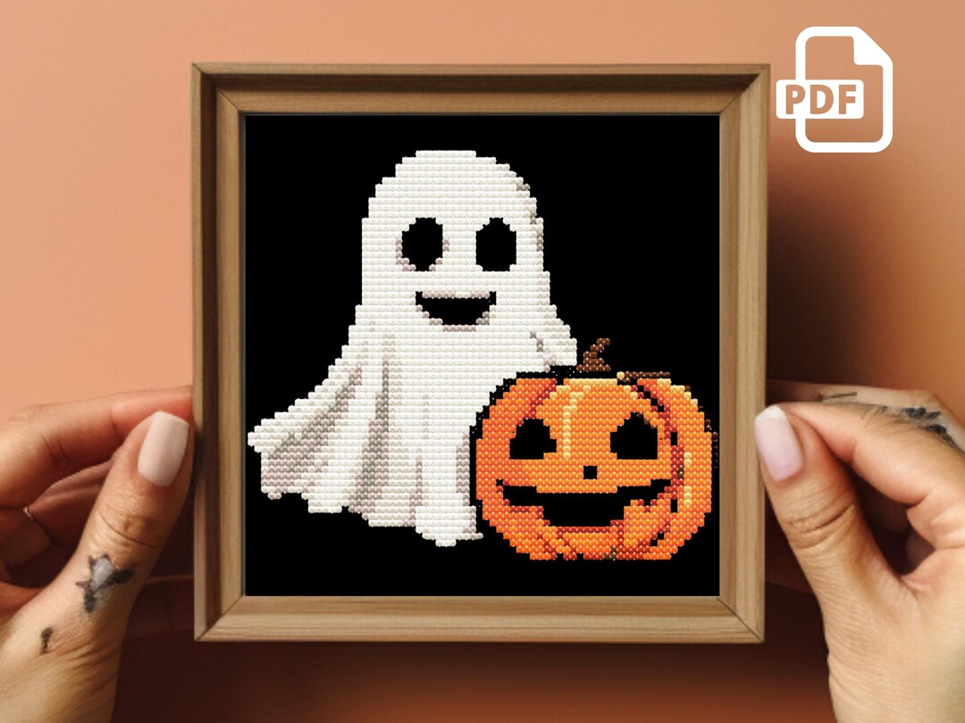 Halloween Ghost Cross Stitch Pattern | Spooky Pumpkin (PDF Pattern) - Etsy