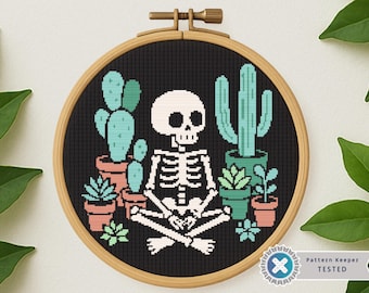 Skeleton Cactus Cross Stitch Pattern: Spooky Gothic Embroidery (PDF Pattern