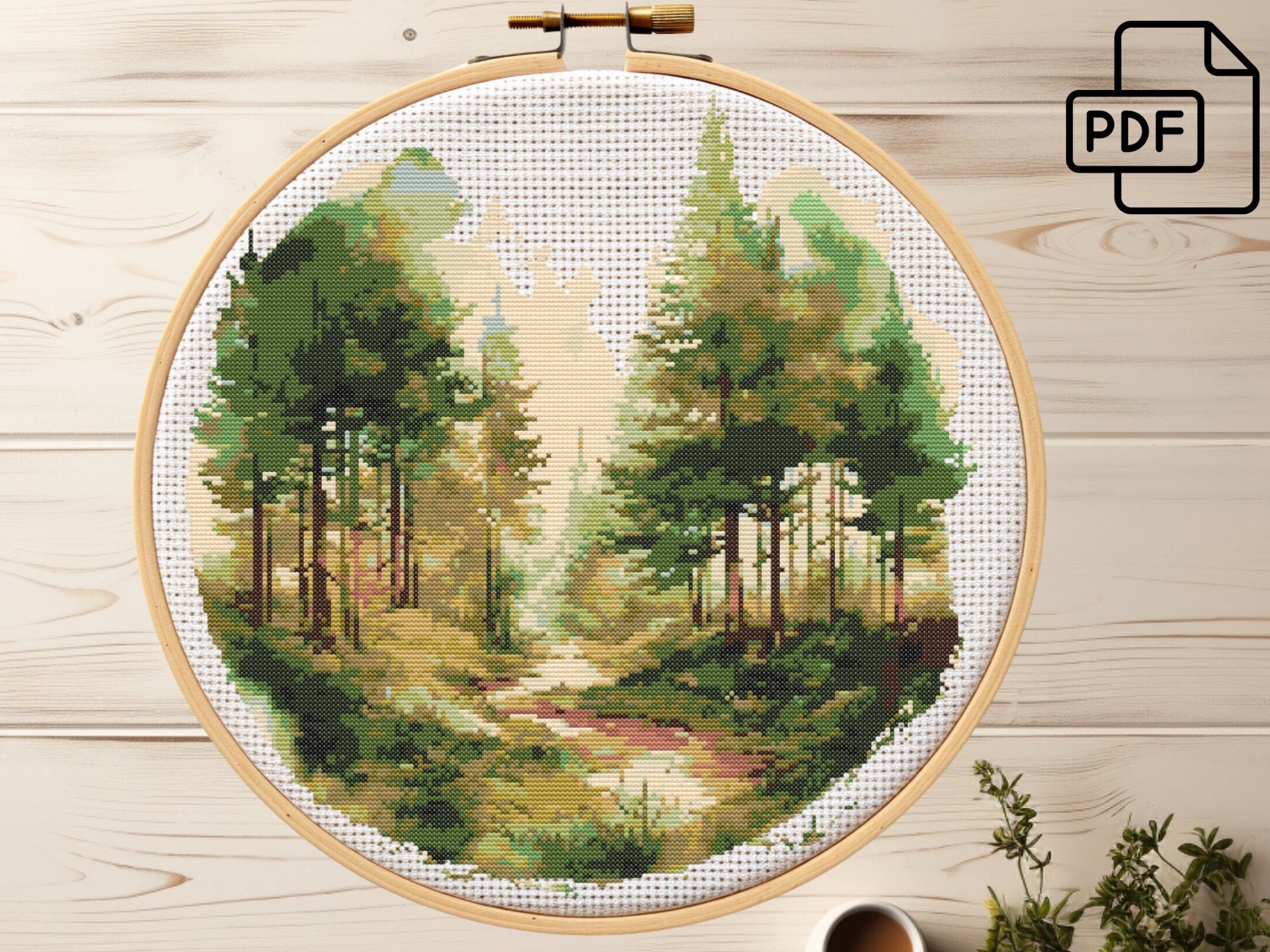 Forest Cross Stitch Pattern: Tranquil Wilderness Floral Design