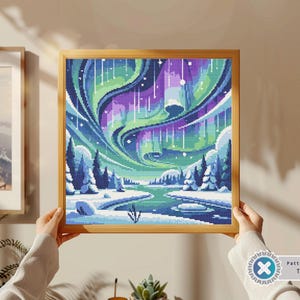 Northern Lights Cross Stitch | Nature Cross Stitch pattern | Modern fall cross stitch | holidays xstitch counted chart
